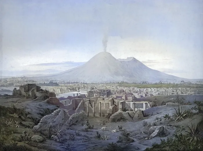 Framed Print : The ruins of Pompeii and Mount Vesuvius in the background Framed Print : The ruins of Pompeii and Mount Vesuvius in the background