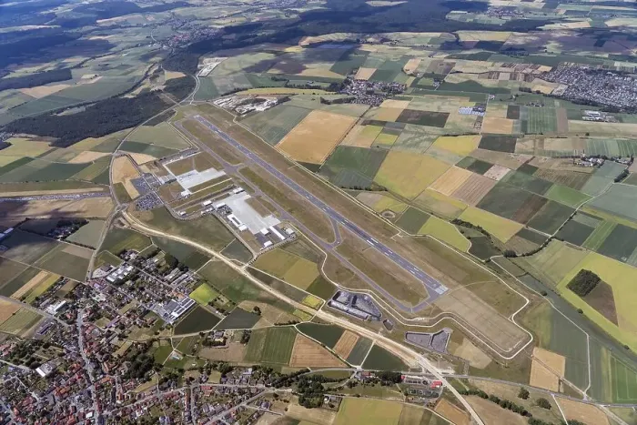 Framed Print : Runway, aerial view of Kassel Airport Framed Print : Runway, aerial view of Kassel Airport