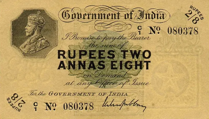 Framed Print : Rupees 2 and Annas 8, Rs 2 & ? 1918 to 1926, British India, A very rare bank note in this denomination with the portrait of King George V, issued at Calcutta circle, India, Asia