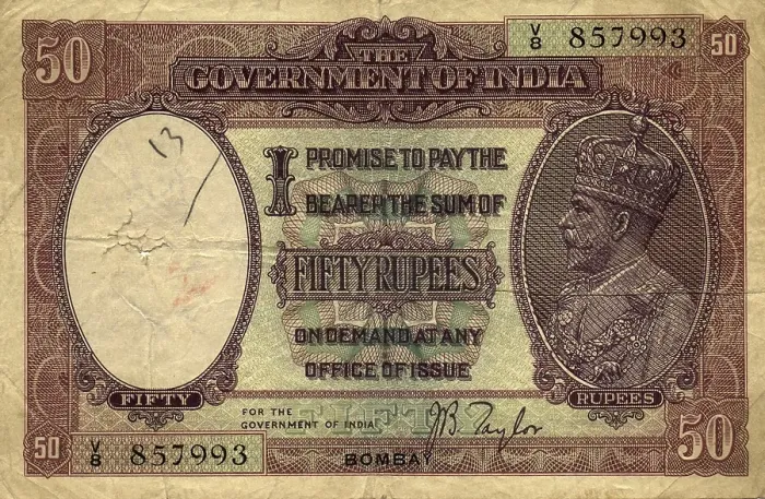 Framed Print : Rupees 50, 1930, British India, Issued at Bombay circle with the portrait of King George V, India, Asia
