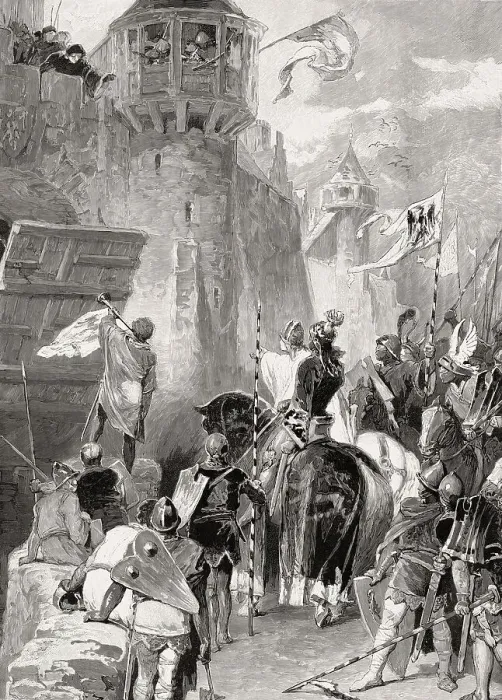 Framed Print : Rupert of the Palatinate at the gate of the Imperial City of Aix-la-Chapelle