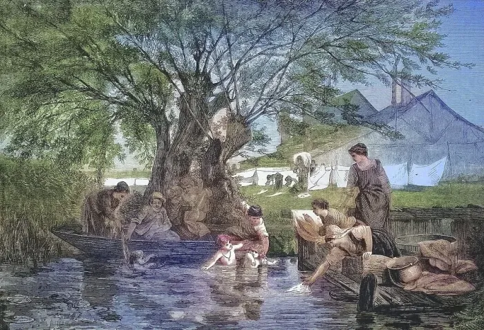 Framed Print : A rural washing place by the river