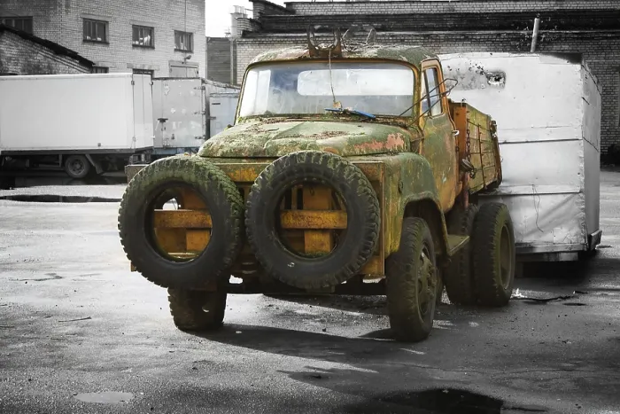 Framed Print : Rusry vintage car standing in the yard Framed Print : Rusry vintage car standing in the yard