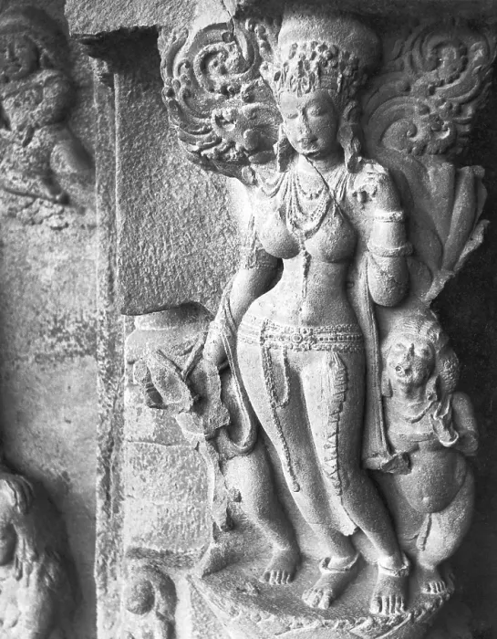 Framed Print : s tone sculpture at Ellora caves, Aurangabad, Maharas htra, India 1940's