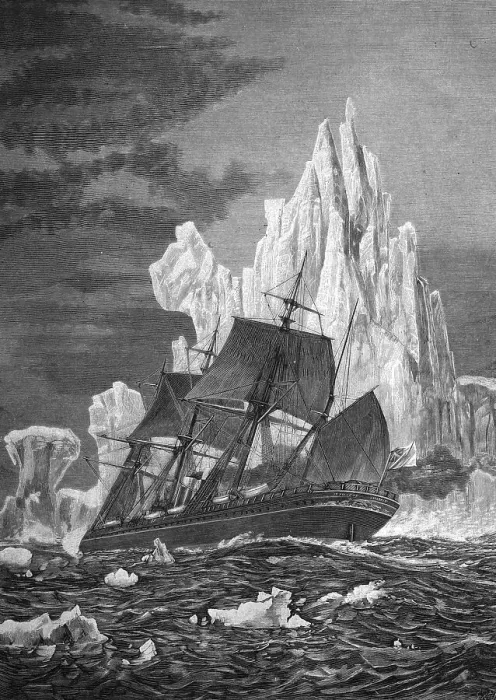 Framed Print : Sailing ship facing an iceberg