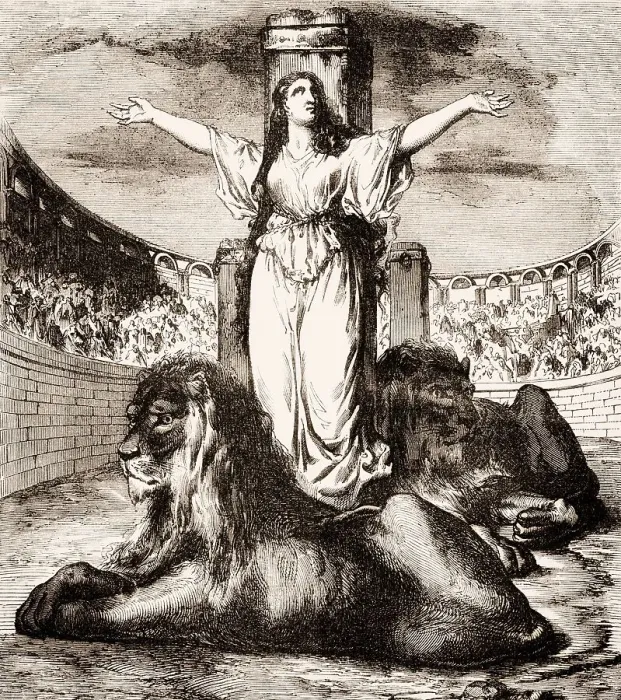 Framed Print : Saint Blandina or Blandine in the arena with lions