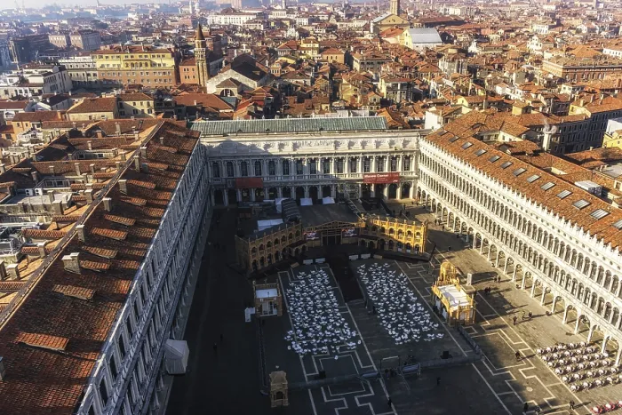 Framed Print : Saint Mark Square carnivale stage view from campanile tower Framed Print : Saint Mark Square carnivale stage view from campanile tower