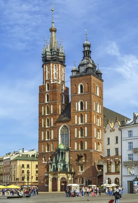 Framed Print : Saint Mary's Basilica is a Brick Gothic church adjacent to the Main Market Square in Krakow