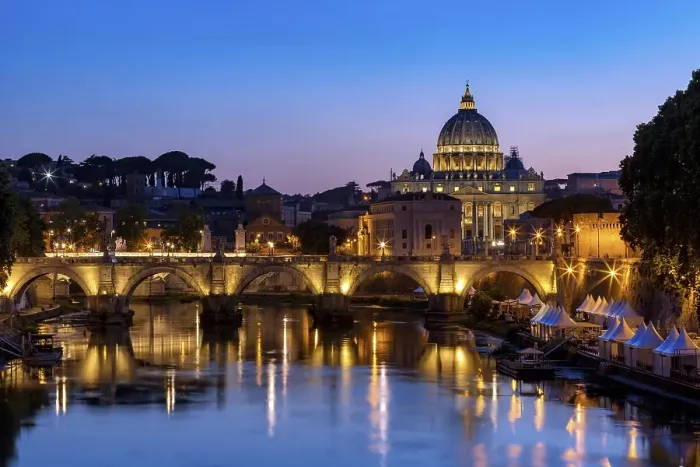Framed Print : Saint Peter's Basilica with bridge over Tiber