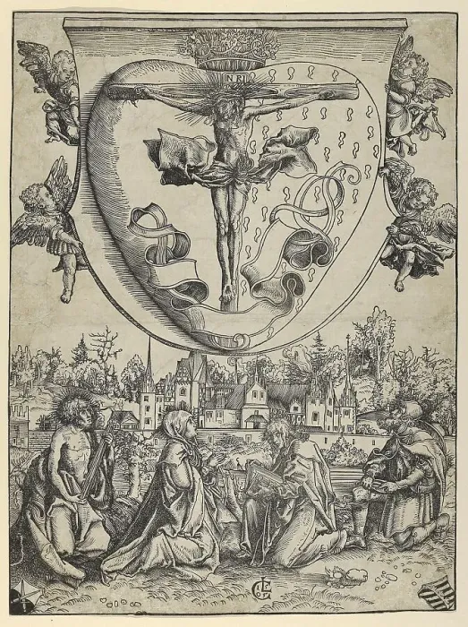 Framed Print : Four Saints Adoring the Crucified Christ on the Sacred Heart Framed Print : Four Saints Adoring the Crucified Christ on the Sacred Heart