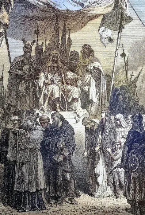 Framed Print : Saladin lets the captured Christians pass him by after the conquest of Jerusalem Framed Print : Saladin lets the captured Christians pass him by after the conquest of Jerusalem