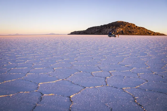 Framed Print : Salar Uyuni, BOLIVIA in September 2015: The sun rises over worlds largest salt lake Salar de Uyuni