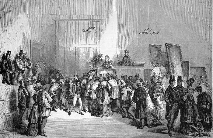 Framed Print : A sale of paintings at the auction house