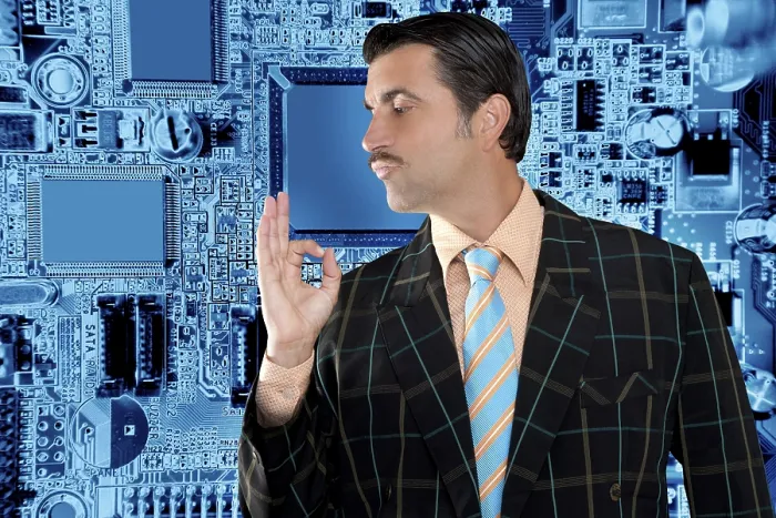 Framed Print : Salesperson man from electronics business with hand ok gesture hand Framed Print : Salesperson man from electronics business with hand ok gesture hand