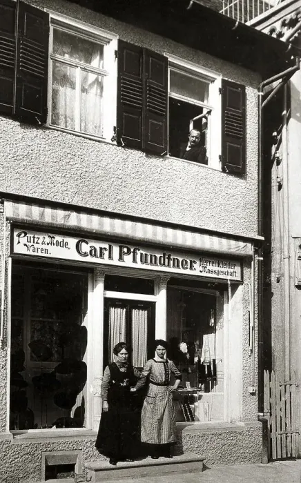 Framed Print : Two saleswomen in front of the fashion store Carl Pfundtner Framed Print : Two saleswomen in front of the fashion store Carl Pfundtner