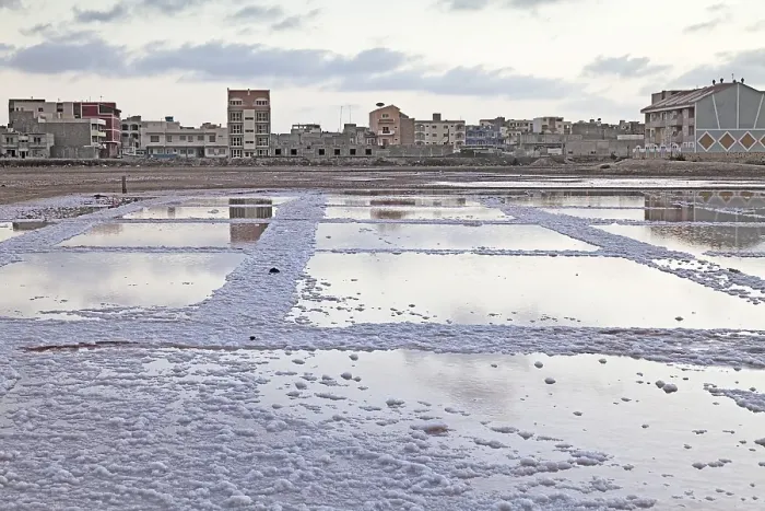 Framed Print : Salt basin in the disused saline