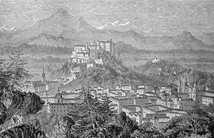 Framed Print : Salzburg in Austria, in 1880, Historical