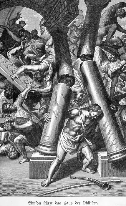 Framed Print : Samson overthrows the house of the Philistines