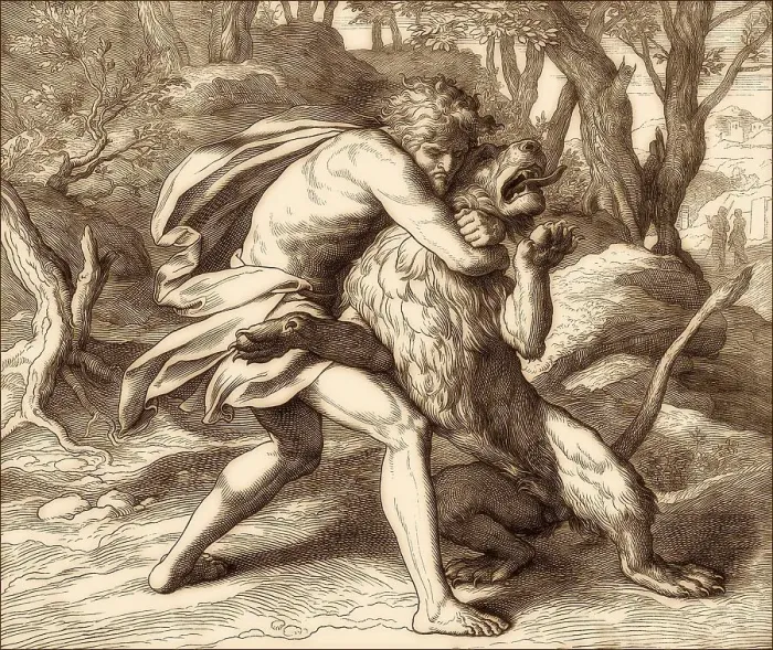 Framed Print : Samson Slaying the Lion, Old Testament