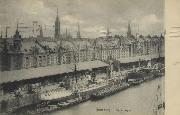 Framed Print : Sandtorquai, Hamburg, Germany, postcard with text