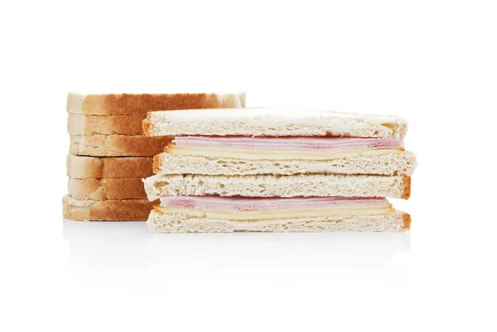 Framed Print : Sandwich with turkey and cheddar cheese isolated on white background