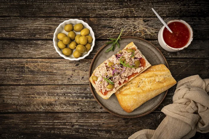 Framed Print : Sandwiches with canned tuna, tomato and olives
