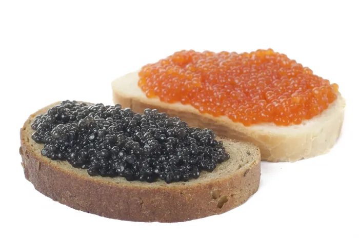 Framed Print : Sandwiches with red and black caviar
