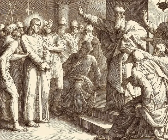 Framed Print : Sanhedrin trial of Jesus, New Testament