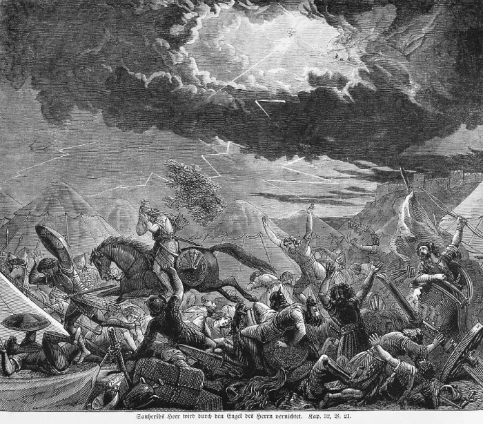 Framed Print : Sanherib's army is destroyed by the angel of the Lord Framed Print : Sanherib's army is destroyed by the angel of the Lord