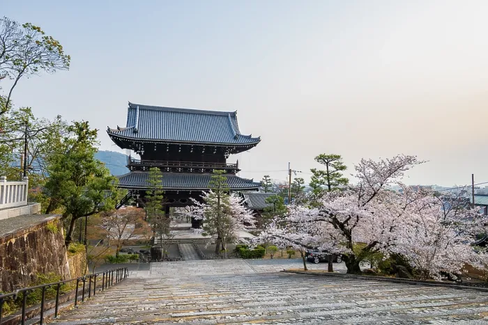 Framed Print : Sanmon Gate in evening light with blooming cherry trees Framed Print : Sanmon Gate in evening light with blooming cherry trees