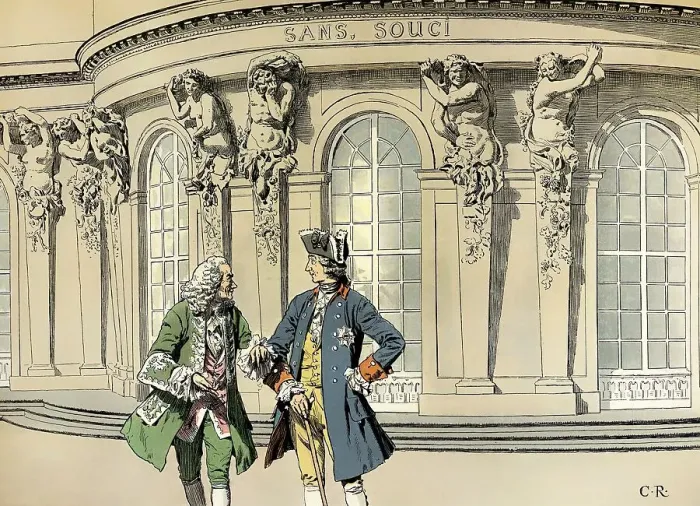 Framed Print : Sanssouci Palace, Voltaire and Frederick the Great also known as Frederick II