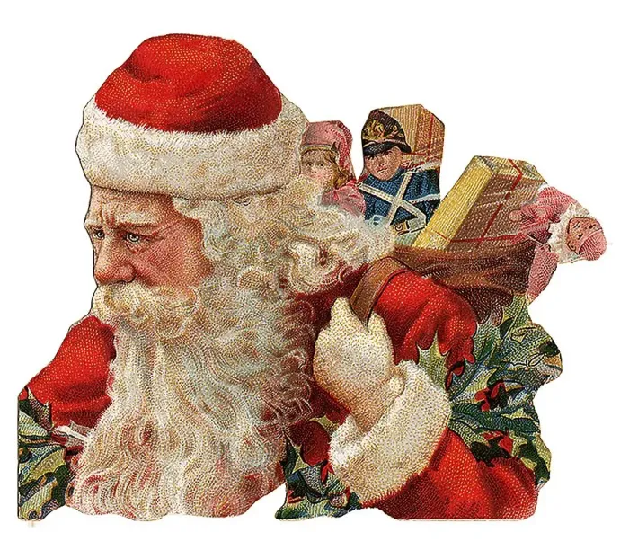 Framed Print : Santa bringing gifts, historical illustration