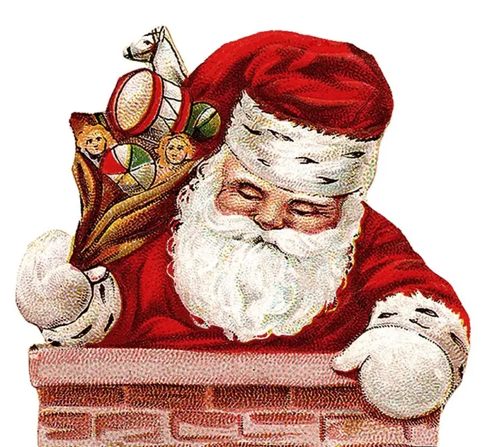 Framed Print : Santa Claus climbing into the chimney Framed Print : Santa Claus climbing into the chimney