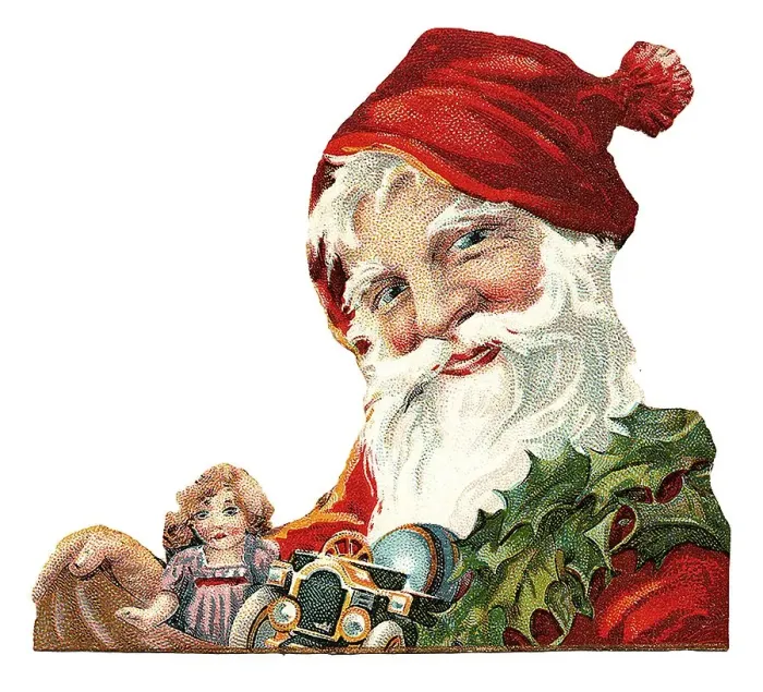 Framed Print : Santa Claus doll and toy car, historical illustrations