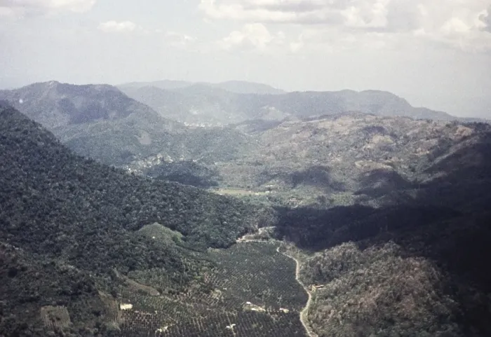 Framed Print : The Santa Cruz valley and the Saddle Road, note the citrus grove in foreground, Trinidad, c 1962