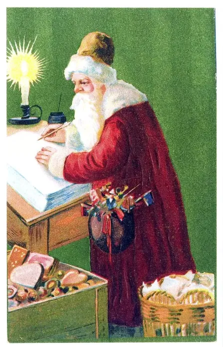 Framed Print : Santa writing in a great book, historical illustration