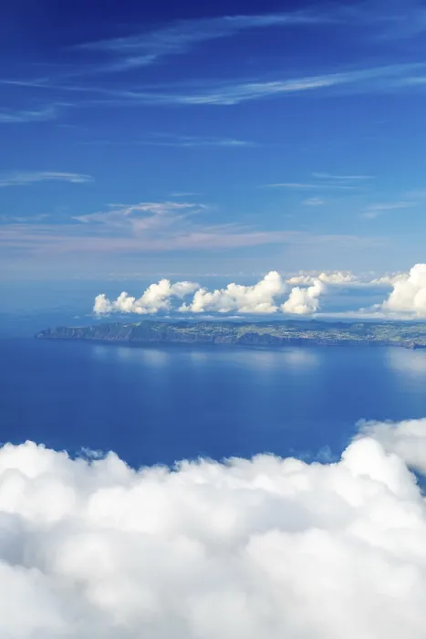Framed Print : Sao Jorge Island and Clouds on Sunny Day