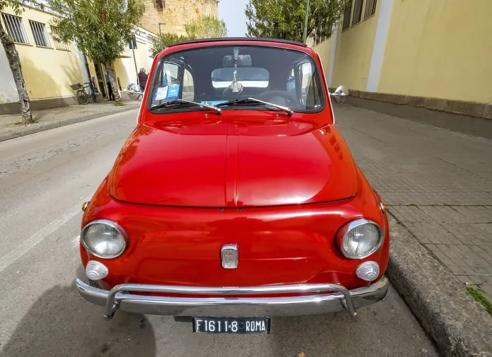 Framed Print : Sardinia, Red Fiat 500 in a street Framed Print : Sardinia, Red Fiat 500 in a street