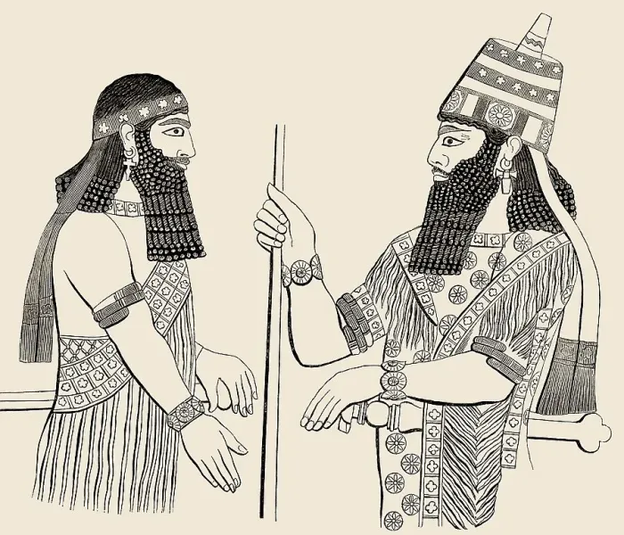 Framed Print : Sargon II (right) with his son Prince Sennacherib in a bas-relief of Dur-Sharrukin