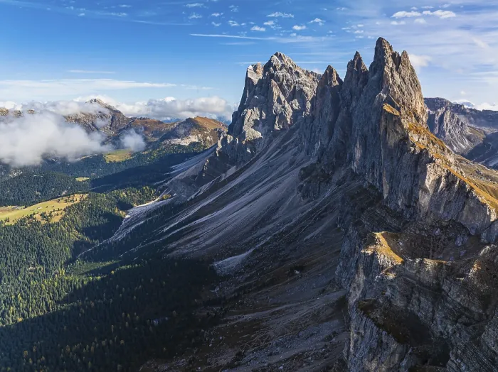 Framed Print : The Sas Rigais and Furchetta peaks of the Odle Group