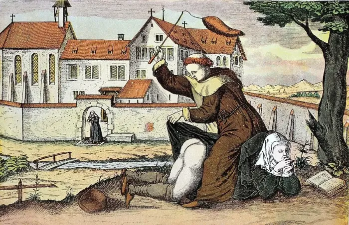 Framed Print : Satirical copper engraving on the vices of the monks Framed Print : Satirical copper engraving on the vices of the monks