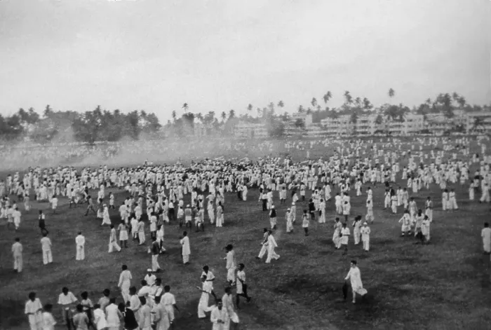 Framed Print : Satyagrahis being teargassed during the quit India movement in bombay at maharashtra, India, Asia, 1942, Asia