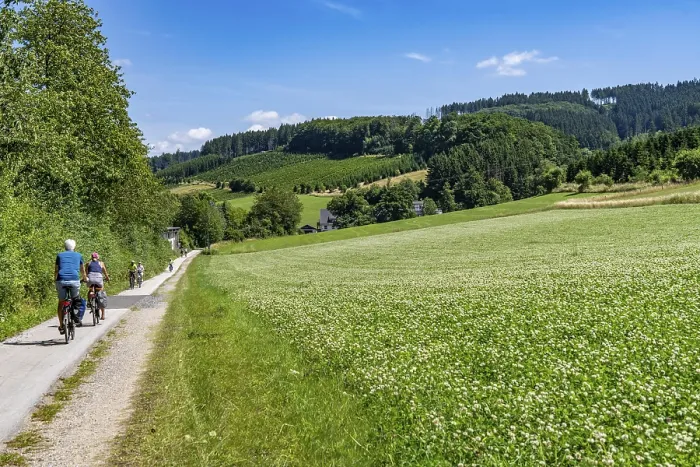 Framed Print : Sauerlandring cycle path, an 84 km long circular cycle path between the towns of Finnentrop