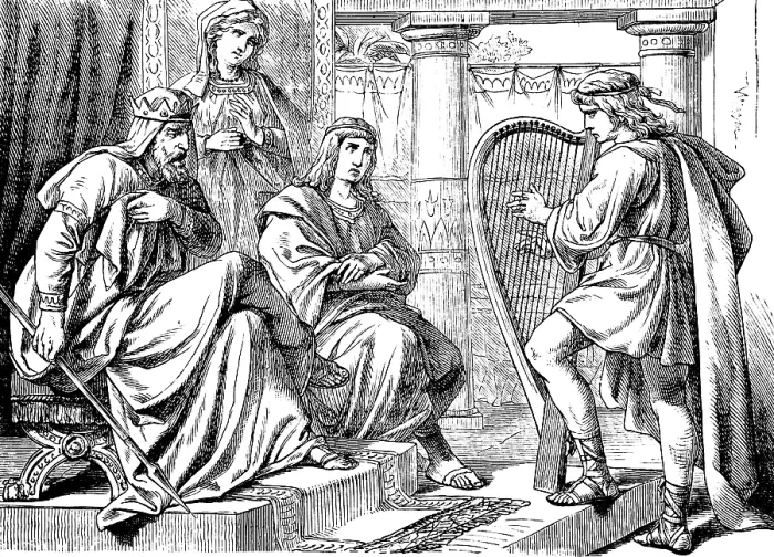 Framed Print : Saul tried to skewer David on the wall
