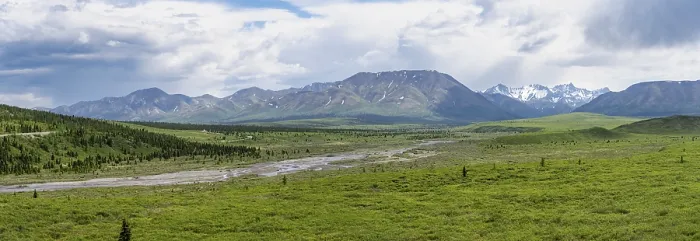 Framed Print : Savage River, tundra and mountainous landscape Framed Print : Savage River, tundra and mountainous landscape
