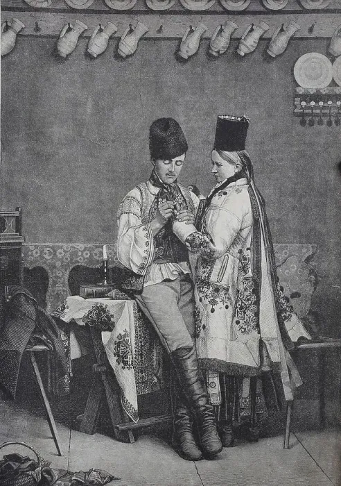 Framed Print : Saxon bridal couple in traditional traditional costume