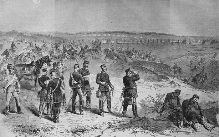 Framed Print : Saxons attacking near Sainte-Marie-aux-Chenes on August 18th 1870 Framed Print : Saxons attacking near Sainte-Marie-aux-Chenes on August 18th 1870