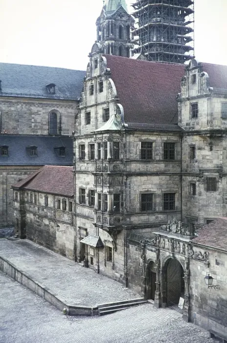 Framed Print : Scaffolding around the tower of the cathedral church in Bamberg, Bavaria, Germany, 1960s, Europe Framed Print : Scaffolding around the tower of the cathedral church in Bamberg, Bavaria, Germany, 1960s, Europe