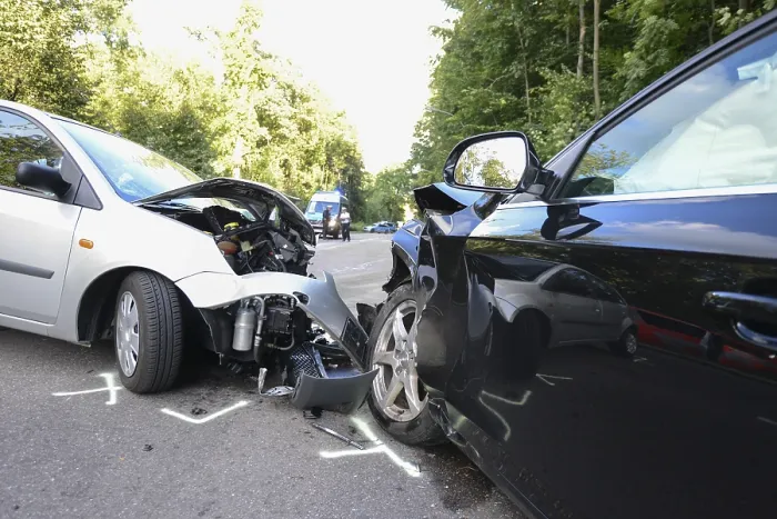 Framed Print : Scene of an accident, head-on collision between an Audi and a Ford Framed Print : Scene of an accident, head-on collision between an Audi and a Ford