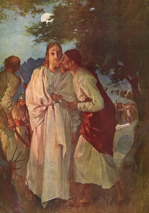 Framed Print : Scene from the biblical story, The Betrayal by the Kiss of Judas